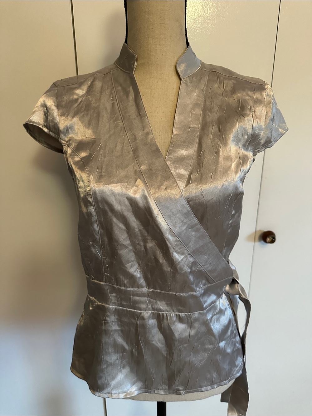 Xhilaration Silver  Champagne Satin Wrap Top